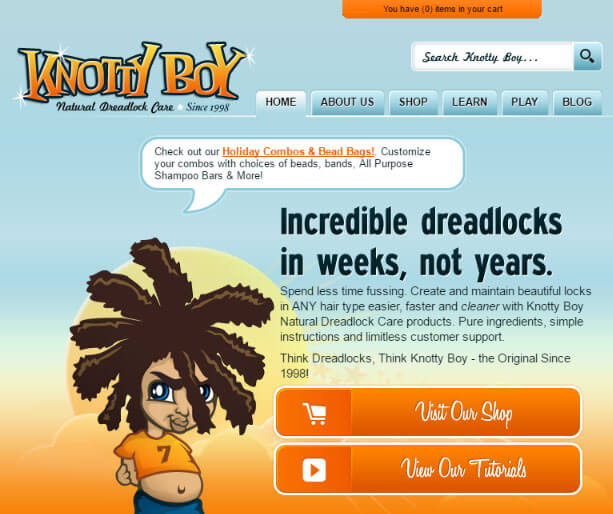 Screen Cap of Knotty Boy's Tablet Website